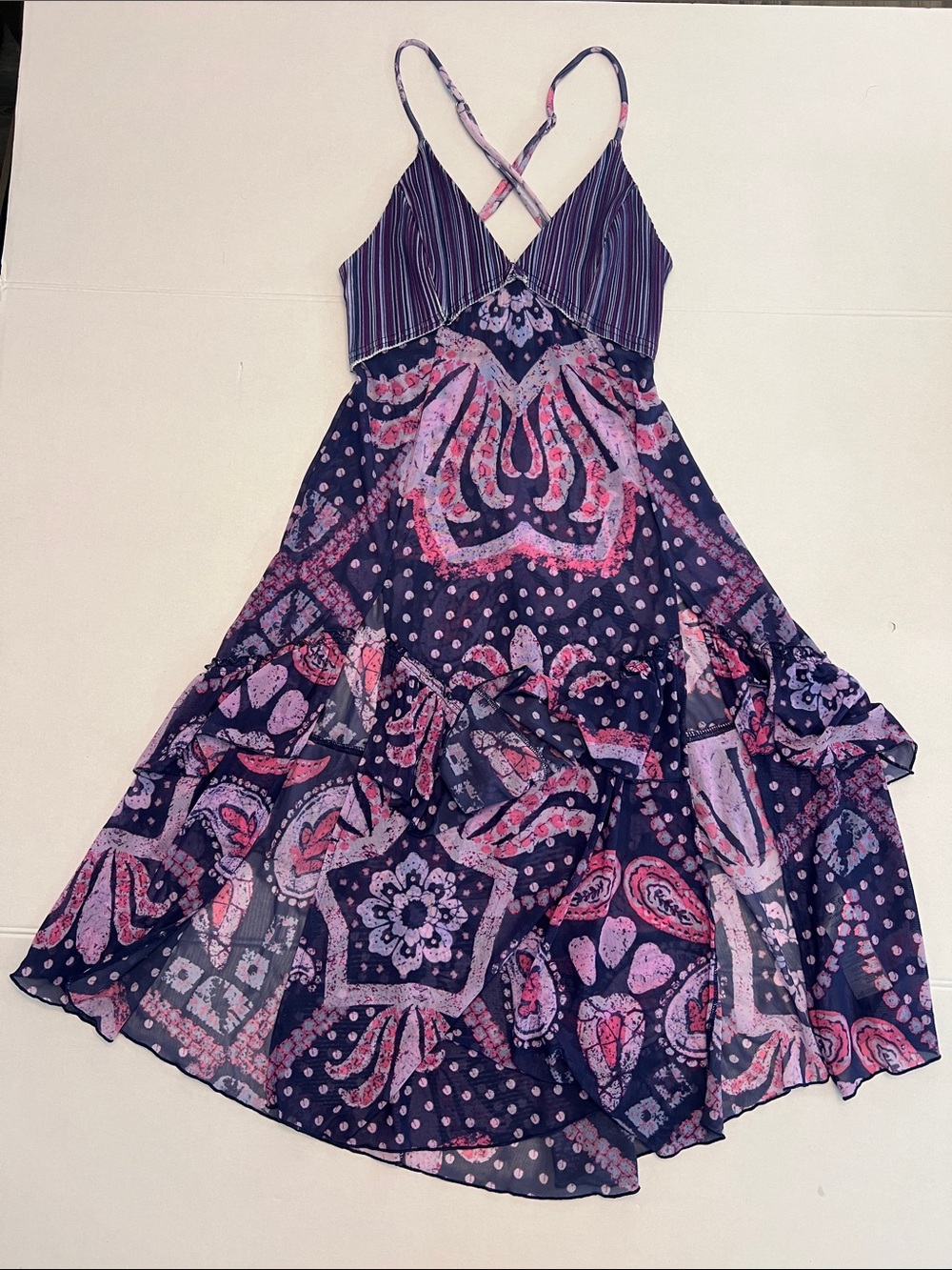 FREE PEOPLE SWEPT AWAY MAXI TOP IN MIDNIGHT COMBO PURPLE  SIZE SMALL
